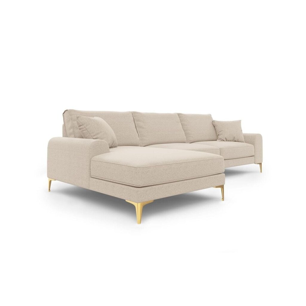 Stūra dīvāns Micadoni Home Leona 5S-L, smilškrāsas/zeltainas krāsas cena un informācija | Stūra dīvāni | 220.lv