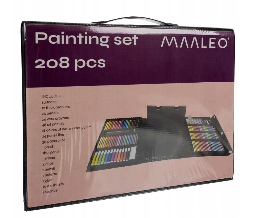 Gleznu komplekts bērniem koferī Maaleo, 208 priekšmeti cena un informācija | Modelēšanas un zīmēšanas piederumi | 220.lv