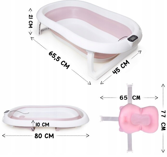 Saliekamā mazuļa vanna ar termometru un spilvenu To-ma, 80cm, rozā cena un informācija | Mazuļa mazgāšana | 220.lv