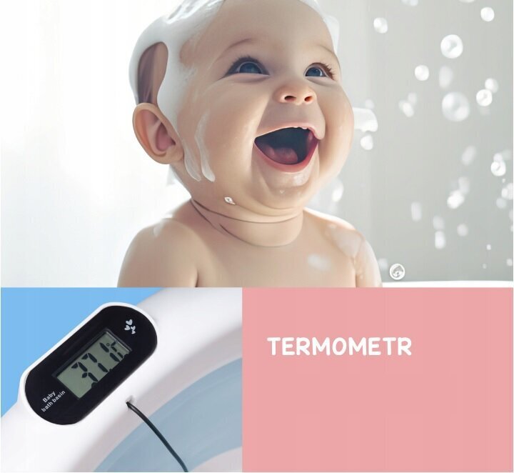 Saliekamā mazuļa vanna ar termometru un spilvenu To-ma, 80cm cena un informācija | Mazuļa mazgāšana | 220.lv