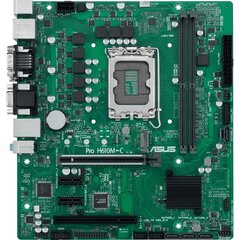 ASUS PRO H610M-C-CSM LGA1700 2xDDR5 1xHDMI 1xDVI 1xDP 1xPCIe 5.0 x16 4xSATA 1xM.2 4xUSB 3.2 mATX MB цена и информация | Материнские платы | 220.lv