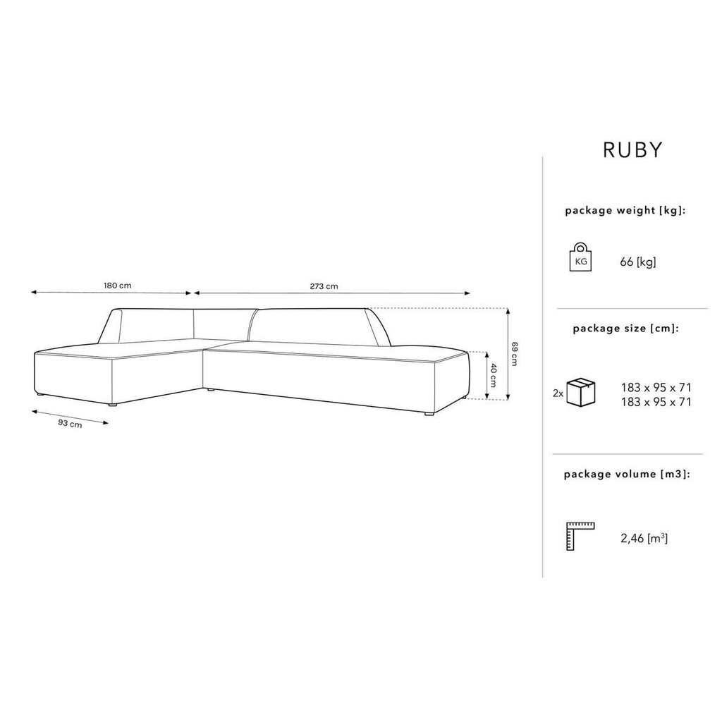 Stūra dīvāns Micadoni Home Ruby, rozā cena un informācija | Stūra dīvāni | 220.lv