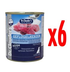 Dr,Clauder's Mājputnu sirdis Pre Biotic, 6x800g cena un informācija | Konservi suņiem | 220.lv