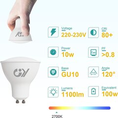 10W GY silti balta LED spuldze 2700K 1100lūmeni 12gab цена и информация | Лампочки | 220.lv