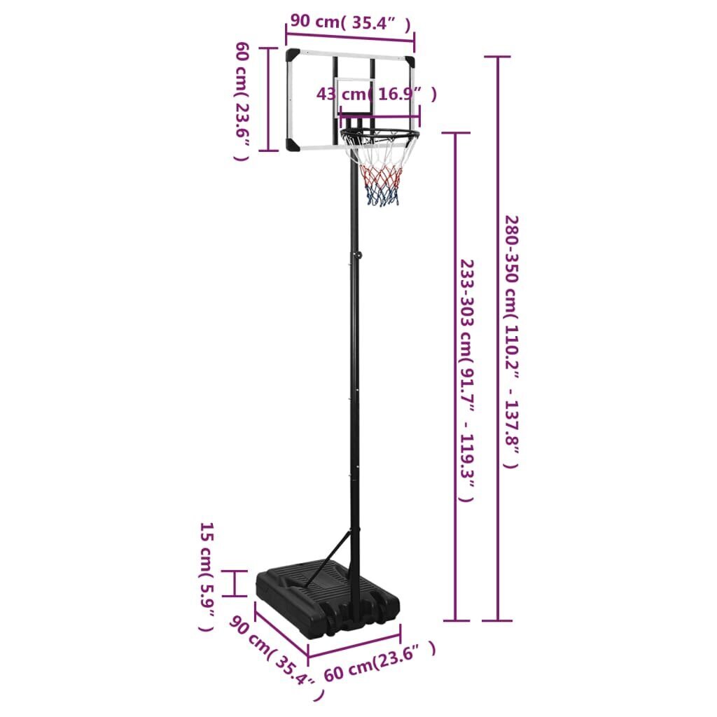 Basketbola vairogs, caurspīdīgs, 280-350 cm, polikarbonāts цена и информация | Basketbola statīvi | 220.lv