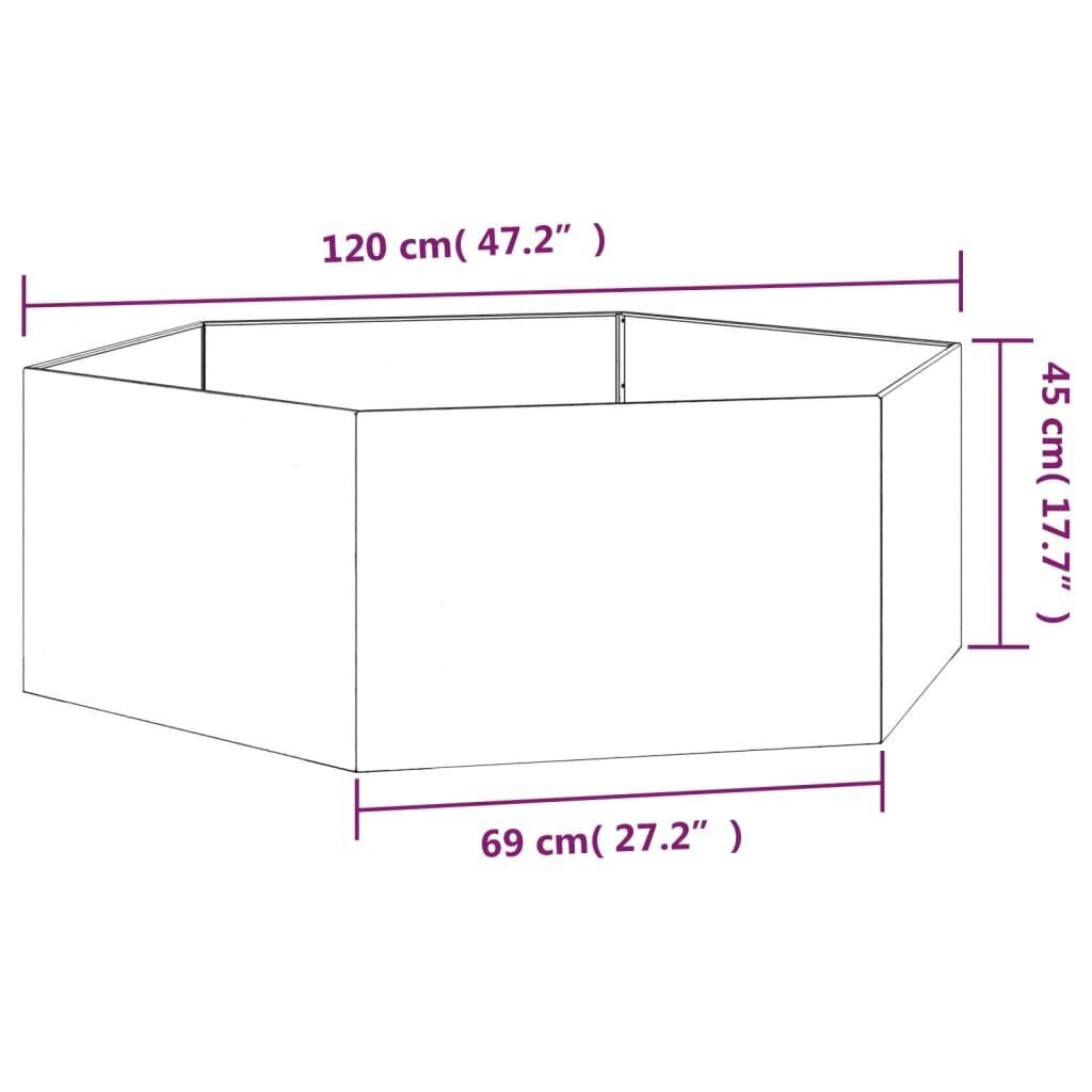 Dārza puķu kaste, rūsas krāsā, 120x120x45 cm, kortena tērauds cena un informācija | Balkona kastes | 220.lv