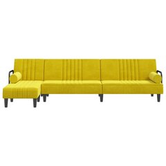 L-formas dīvāngulta, dzeltens, 275x140x70 cm, samts cena un informācija | Dīvāni | 220.lv