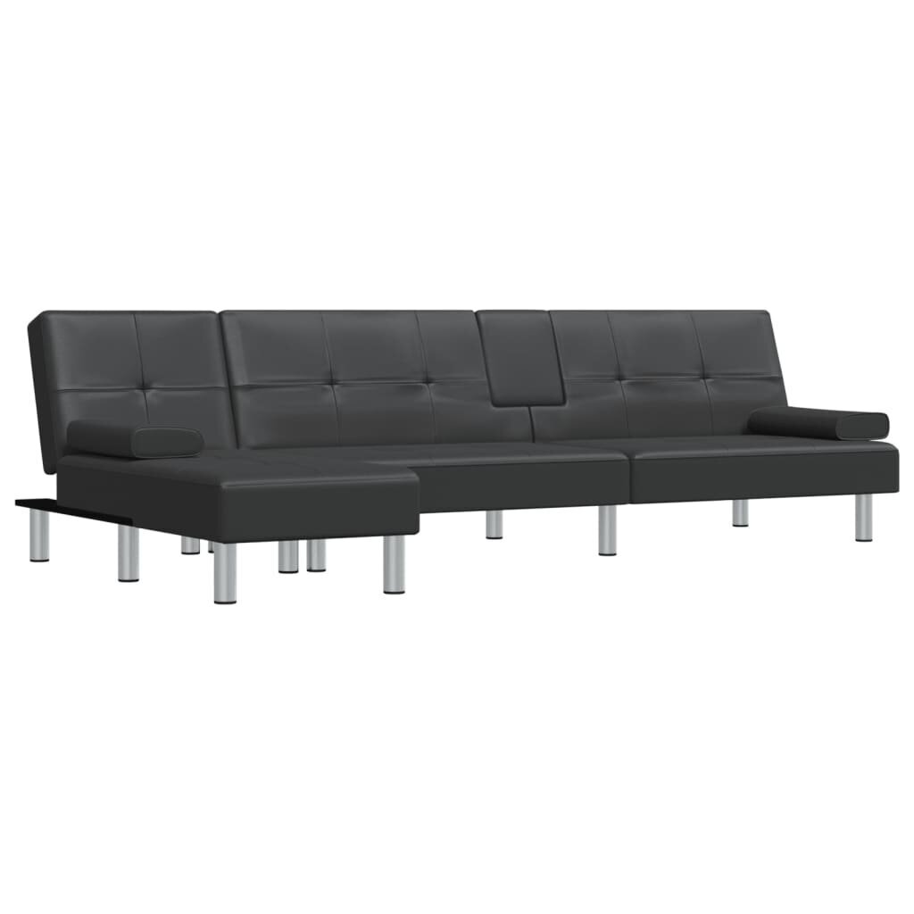 L-formas dīvāngulta, melna, 255x140x70 cm, mākslīgā āda cena un informācija | Dīvāni | 220.lv