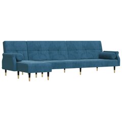 L-formas dīvāngulta, zila, 271x140x70 cm, samts cena un informācija | Dīvāni | 220.lv