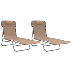 Saliekami sauļošanās krēsli, 2 gab., brūns tekstilēns, tērauds цена и информация | Шезлонги | 220.lv