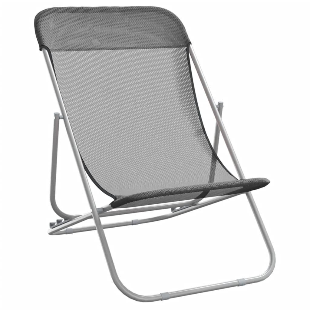 Saliekami sauļošanās krēsli, 2 gab., pelēks tekstilēns, tērauds cena un informācija | Sauļošanās krēsli | 220.lv