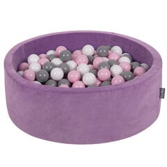 KiddyMoon Мягкая яма для мячей круглая 90X30см/300 мячей, пенопластовый бархатный бассейн для детских игр, сделано в ЕС, лавандово-фиолетовый:белый/серый/светло-розовый цена и информация | Игрушки для малышей | 220.lv