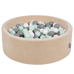 KiddyMoon Мягкая яма для мячей круглая 90X30см/300 мячей, пенопластовый бархатный бассейн для детских игр, сделано в ЕС, песочный бежевый:Babyblue/Light Pink/Pearl цена и информация | Игрушки для малышей | 220.lv