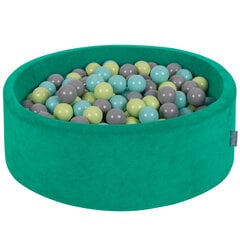 KiddyMoon Мягкая яма для мячей круглая 90X30 см/300 мячей, пенопластовый бархатный бассейн для детских игр, сделано в ЕС, зеленый агава:светло-зеленый/светло-бирюзовый/серый цена и информация | Игрушки для малышей | 220.lv