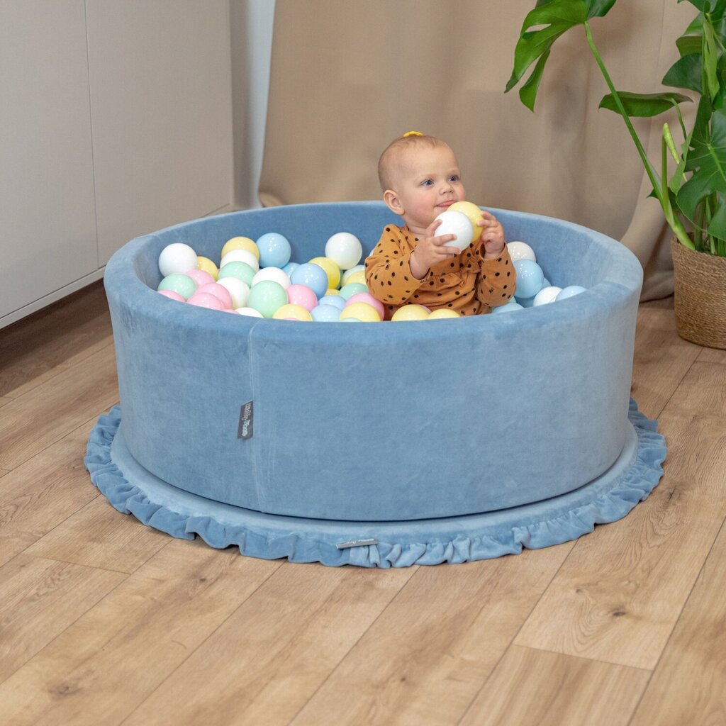 KiddyMoon apaļais bumbiņu baseins Velvet bumbiņu baseins 90X30cm/300 bumbiņas, putuplasta samta bumbiņas baseina bērnu rotaļu bumbiņas, ražotas ES, melleņu zilā krāsā: bērnu zilā/gaiši rozā/pērļu krāsā цена и информация | Rotaļlietas zīdaiņiem | 220.lv