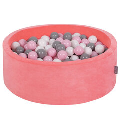 KiddyMoon Мягкая яма для мячей круглая 90X30см/300 мячей, пенопластовый бархатный бассейн для детских игр, сделано в ЕС, арбузно-розовый:белый/серый/светло-розовый цена и информация | Игрушки для малышей | 220.lv