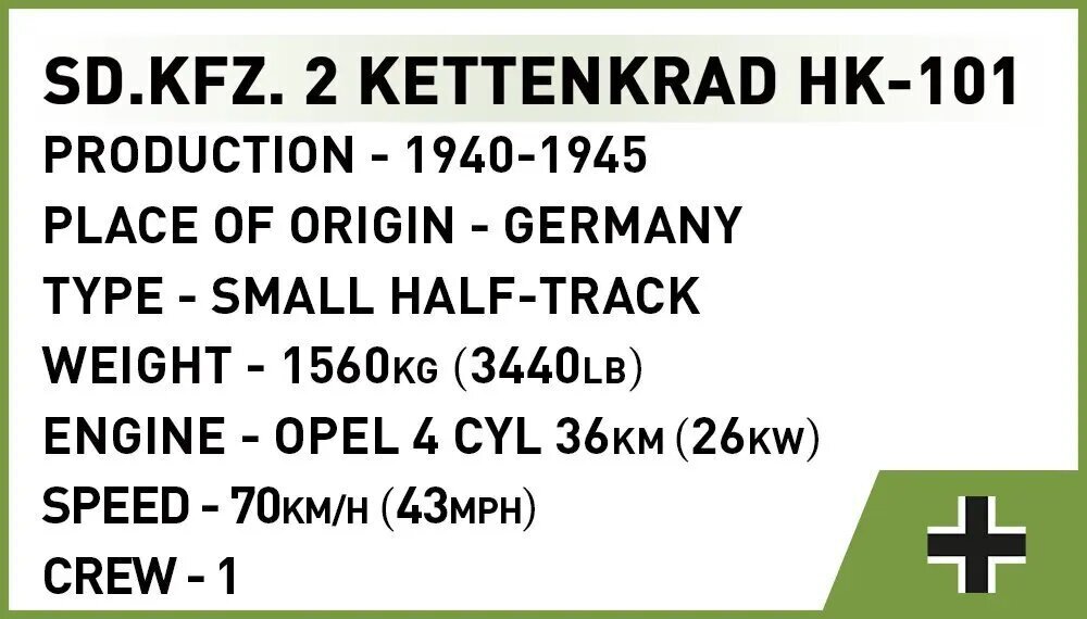 Konstruktors Cobi Kettenkrad HK-101, 176 gab. цена и информация | Konstruktori | 220.lv
