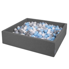 Квадратный бассейн с мячами KiddyMoon Square Ball Pool 120х30 см/1000 шт. Ø 7 см, темно-серый: серый/белый/прозрачный/голубой цена и информация | Игрушки для малышей | 220.lv