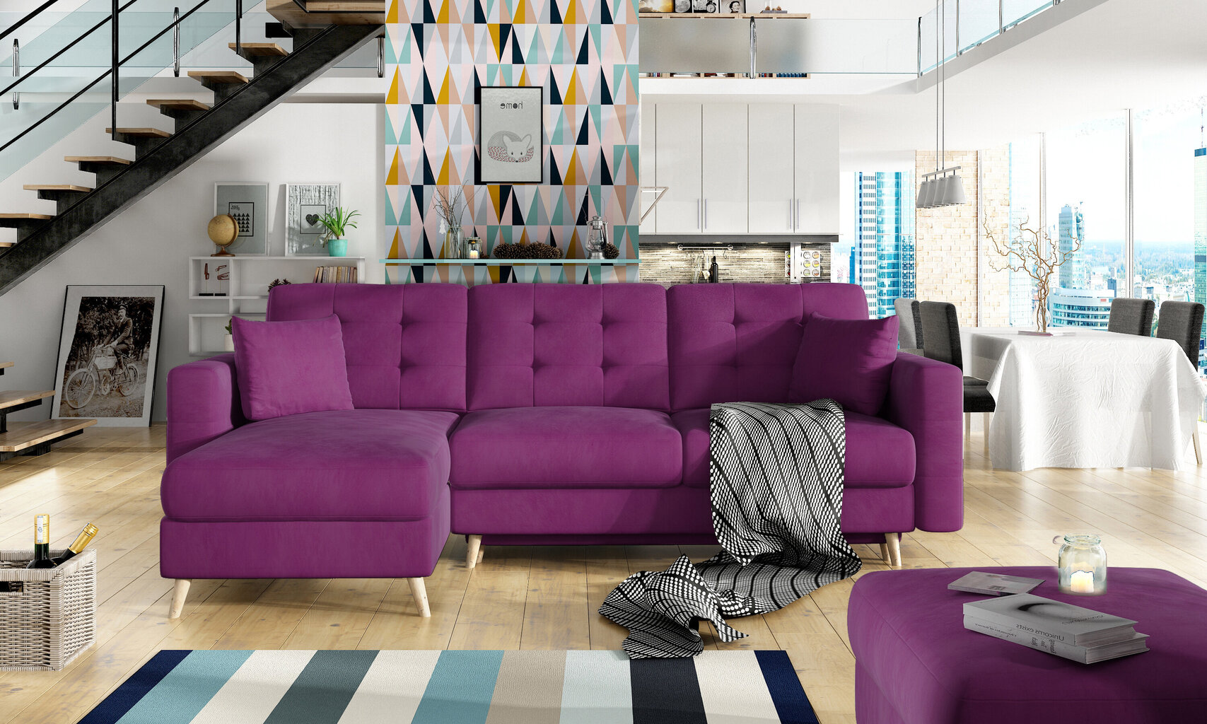Universāls stūra dīvāns Asgard L, violets cena un informācija | Stūra dīvāni | 220.lv