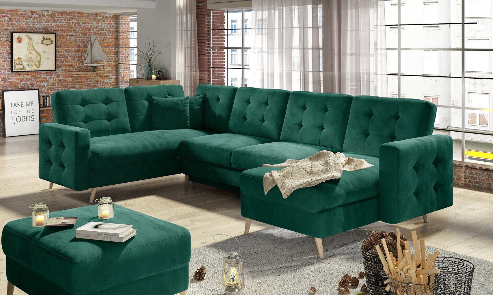 Universāls stūra dīvāns Asgard U, zaļš цена и информация | Stūra dīvāni | 220.lv