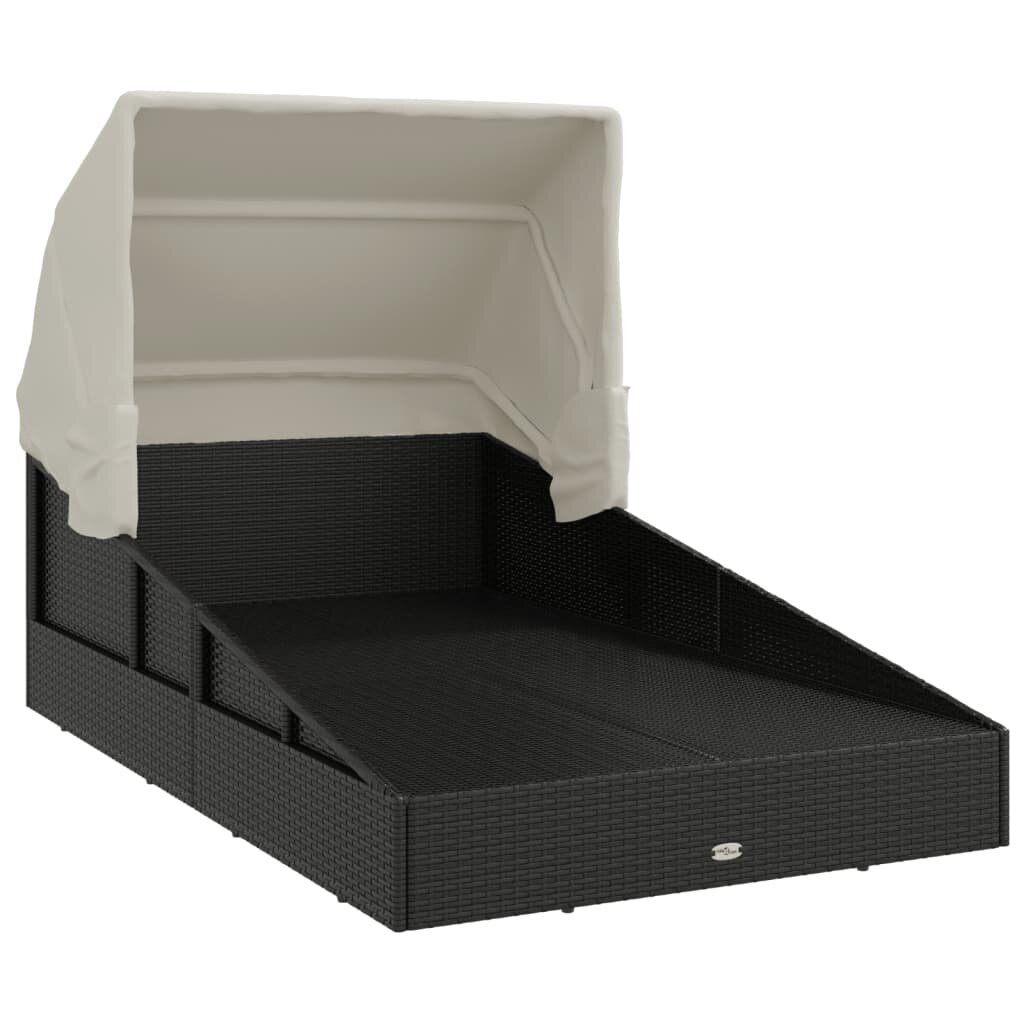vidaXL sauļošanās gulta ar jumtu, 200x114x128 cm, melna PE rotangpalma cena un informācija | Sauļošanās krēsli | 220.lv