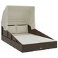 vidaXL sauļošanās gulta ar jumtu, 200x114x128 cm, brūna PE rotangpalma cena un informācija | Sauļošanās krēsli | 220.lv