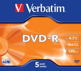 Matrix DVD-R AZO Verbatim 4.7GB 16x 5 Pack Jewel цена и информация | Виниловые пластинки, CD, DVD | 220.lv