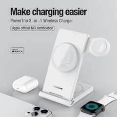 Nillkin PowerTrio 3in1 Wireless Charger MagSafe for Apple Watch White (MFI) цена и информация | Зарядные устройства для телефонов | 220.lv