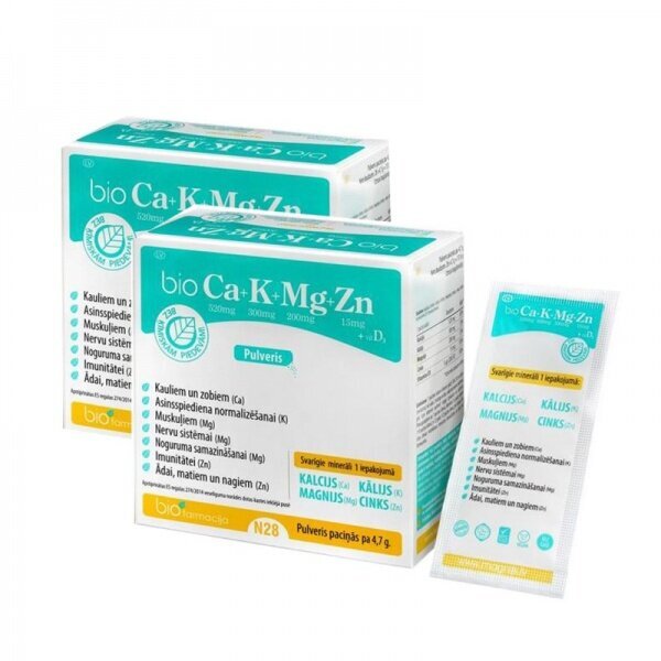 Uztura bagātinātājs Bio Ca+K+Mg+Zn ar D3 vit. pulv./pac. N28 1+1 цена и информация | Vitamīni, preparāti, uztura bagātinātāji labsajūtai | 220.lv