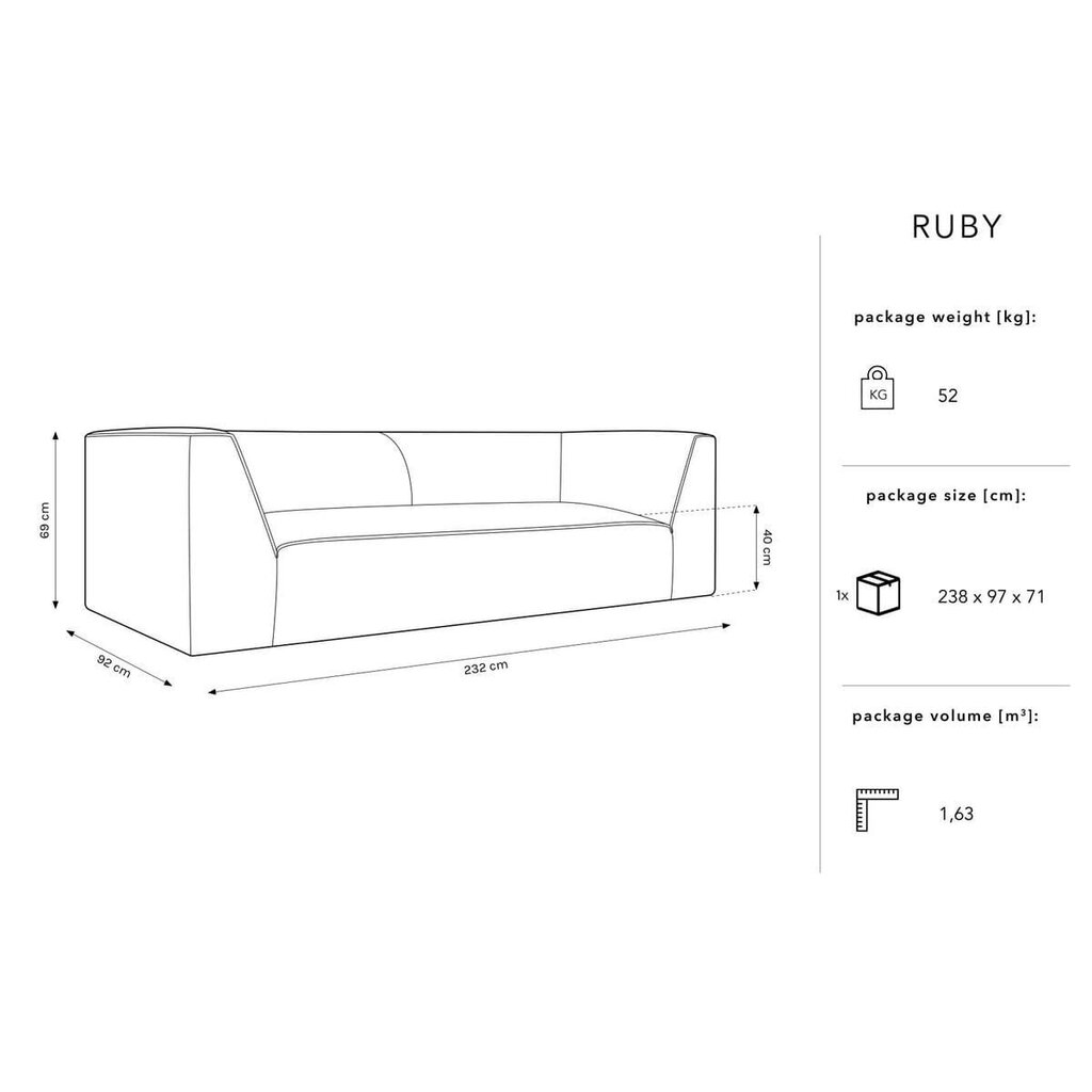 Dīvāns Micadoni Home Ruby, melns cena un informācija | Dīvāni | 220.lv