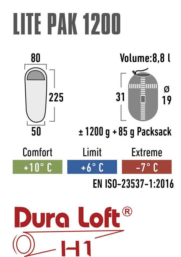 Guļammaiss High Peak Lite Pak 1200, 225x80 cm, zaļš cena un informācija | Guļammaisi | 220.lv