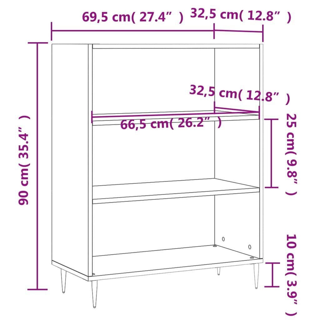 Grāmatplaukts, balts, 69,5x32,5x90 cm, inženierijas koks cena un informācija | Plaukti | 220.lv