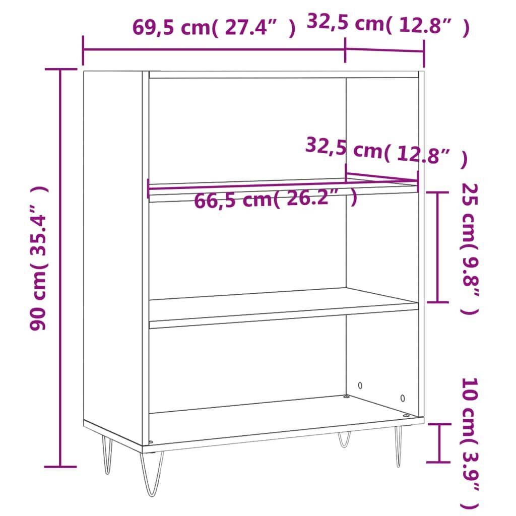 Grāmatplaukts, balts, 69,5x32,5x90 cm, inženierijas koks цена и информация | Plaukti | 220.lv