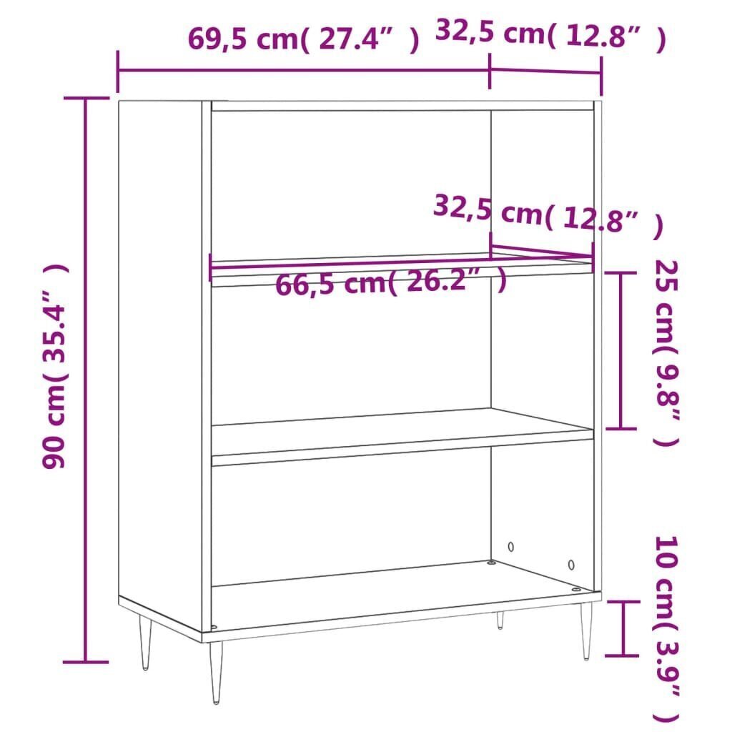 Grāmatplaukts, betona pelēks, 69,5x32,5x90cm, inženierijas koks цена и информация | Plaukti | 220.lv