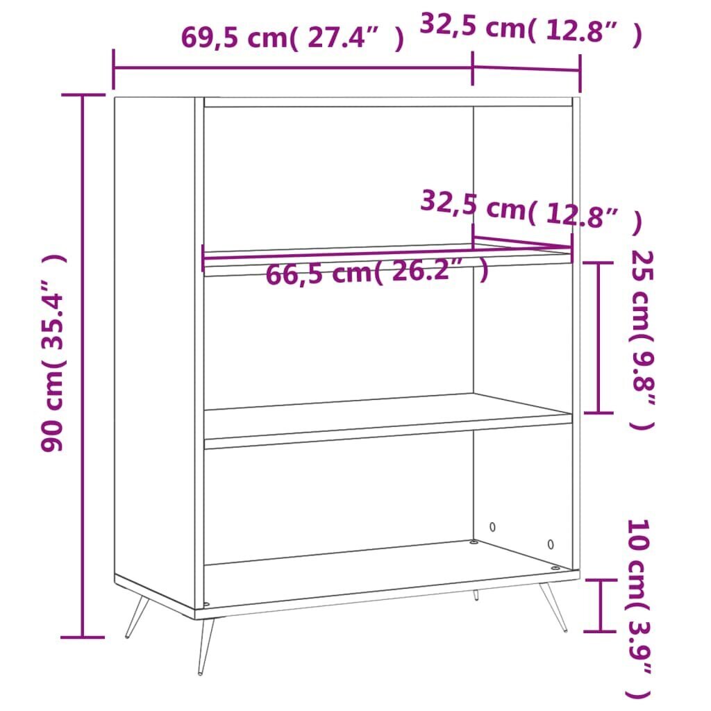 Grāmatplaukts, pelēka koka, 69,5x32,5x90 cm, inženierijas koks цена и информация | Plaukti | 220.lv