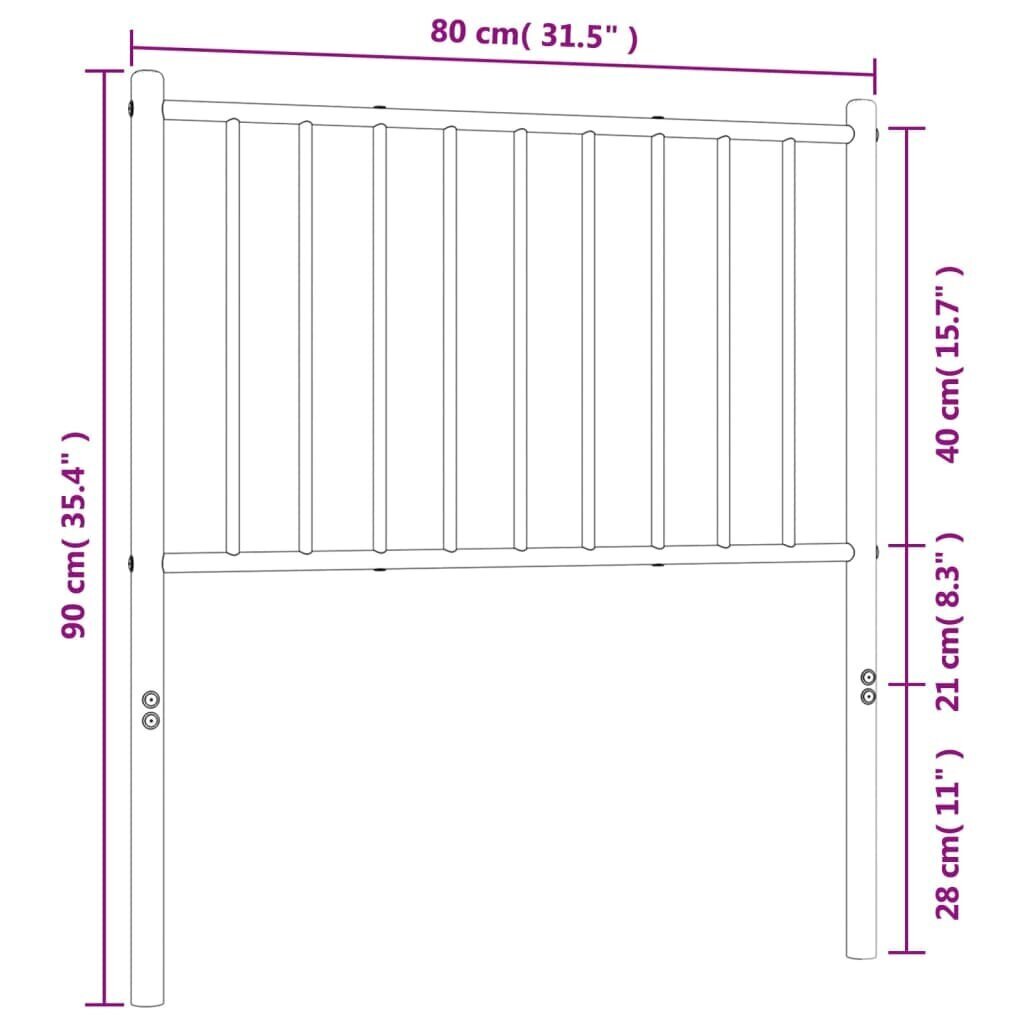 Gultas galvgalis, balts, metāls, 75 cm cena un informācija | Gultas | 220.lv