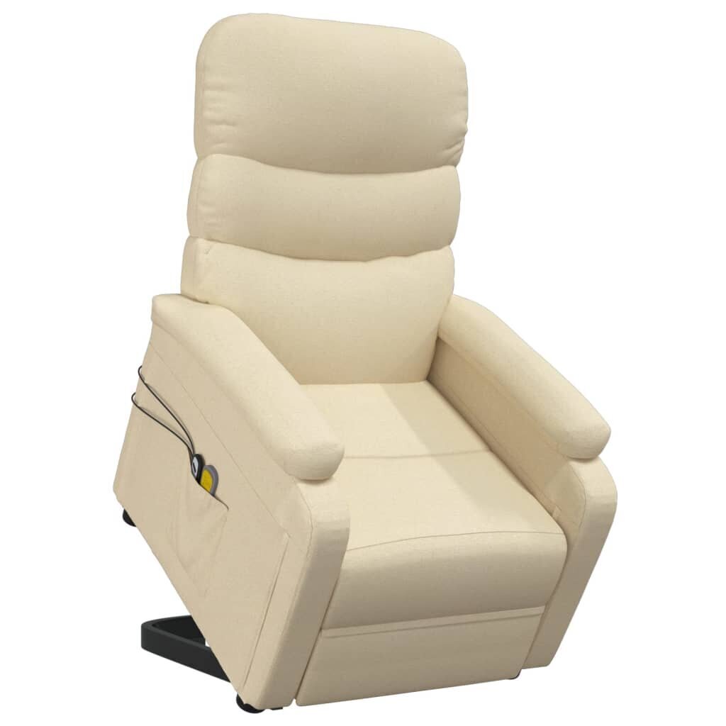 vidaXL masāžas krēsls, paceļams, krēmkrāsas audums cena un informācija | Atpūtas krēsli | 220.lv