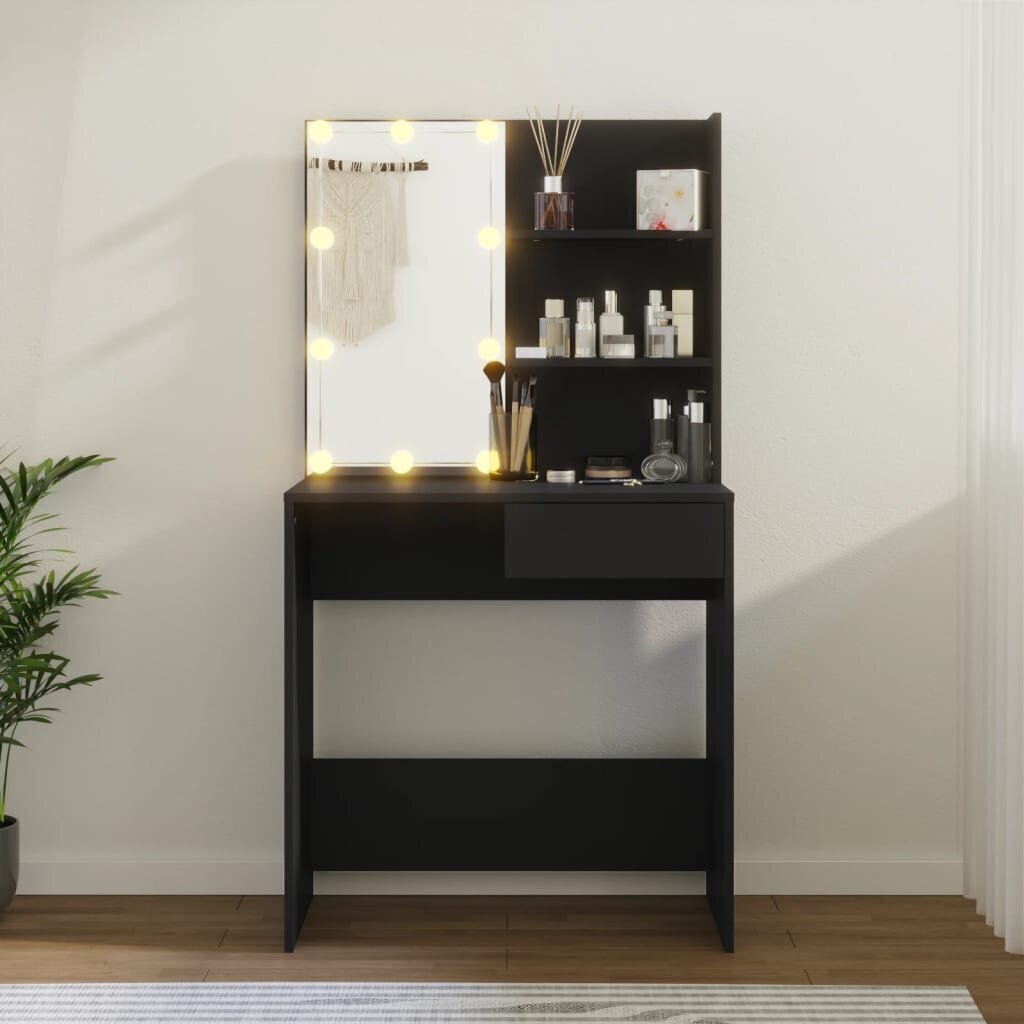 Spoguļgaldiņš ar LED, melns, 74,5x40x141 cm cena un informācija | Kosmētikas galdiņi | 220.lv