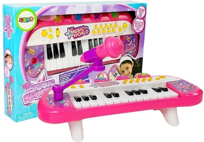 Klavieres ar 24 taustiņiem un USB mikrofonu, rozā krāsā cena un informācija | Attīstošās rotaļlietas | 220.lv