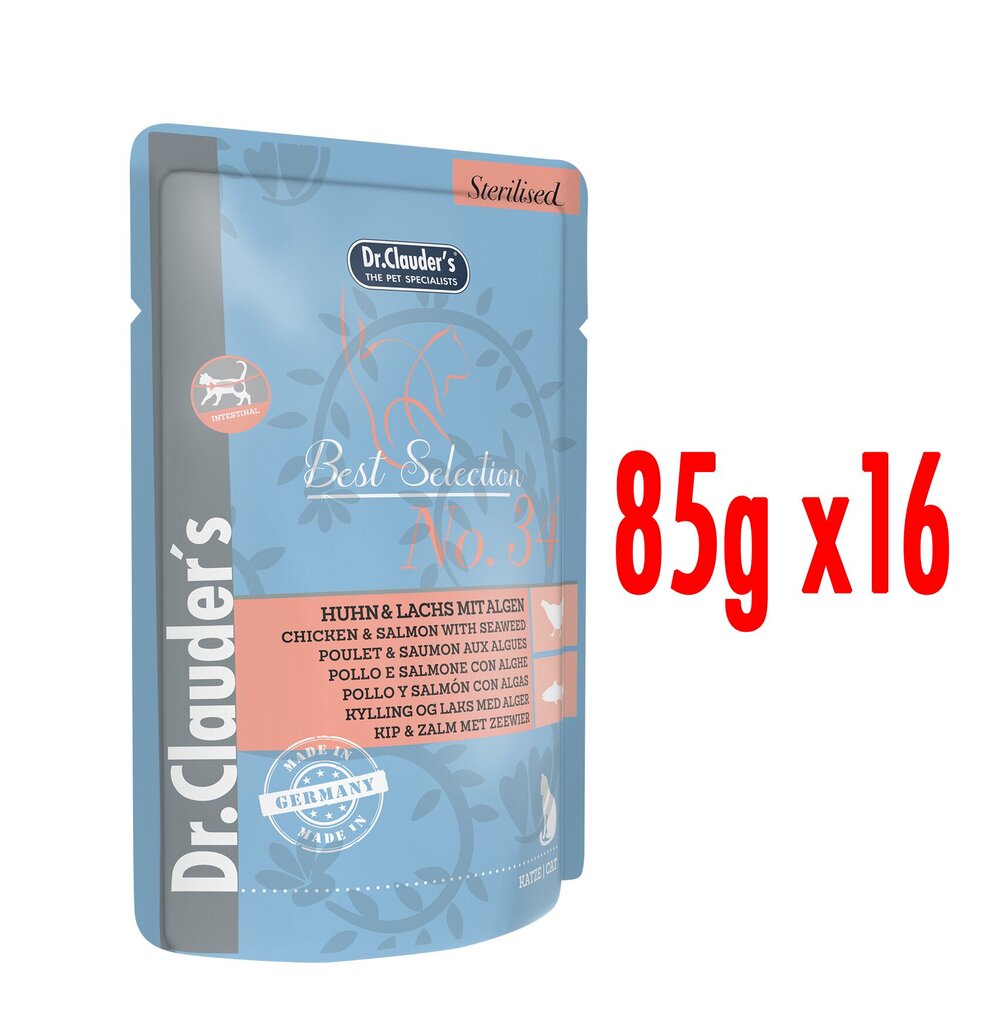 Dr.Clauder's Best Selection Sterilised vista un lasis ar jūraszālēm 16x85g цена и информация | Konservi kaķiem | 220.lv