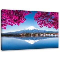 Glezniecība uz audekla, Fudzi kalns, ezers un rozā lapas cena un informācija | Gleznas | 220.lv