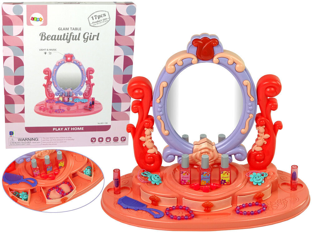 Kosmētikas galdiņš ar spoguli meitenēm, sarkans cena un informācija | Rotaļlietas meitenēm | 220.lv