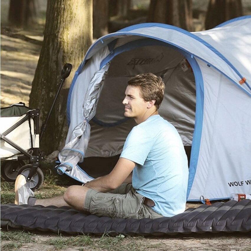 Piepūšamais tūristu matracis zem telts ar sūkni Trizand, 190 x 60 x 12 cm, melns cena un informācija | Tūrisma matrači un paklājiņi | 220.lv