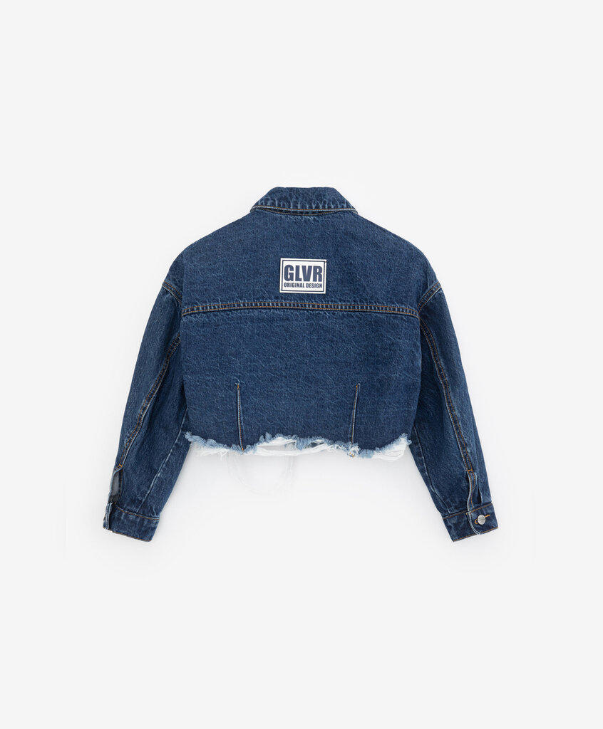 Saīsināta džinsa jaka ar platu bārkstis apakšā zilā krāsā meitenēm Gulliver cena un informācija | Virsjakas un mēteļi meitenēm | 220.lv