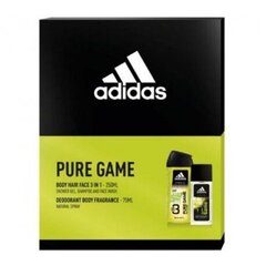 Набор для мужчин Adidas Pure Game: парфюмерный спрей для тела, 75 мл + гель для душа, 250 мл цена и информация | Парфюмированная мужская косметика | 220.lv