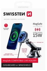 Swissten Magnētisks Automašīnas Turētājs ar Bezvadu uzlādi 15W (MagSafe compatible) цена и информация | Держатели для телефонов | 220.lv