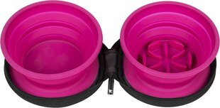 Двойная миска для путешествий Kiwi Walker для медленного кормления, розовая цена и информация | Миски, ящики для корма | 220.lv