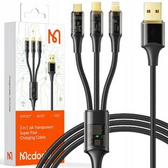 Mcdodo 3in1 USB uz USB-C / Lightning / Micro USB kabelis, Mcdodo CA-3330, 1,2 m (melns) cena un informācija | Savienotājkabeļi | 220.lv