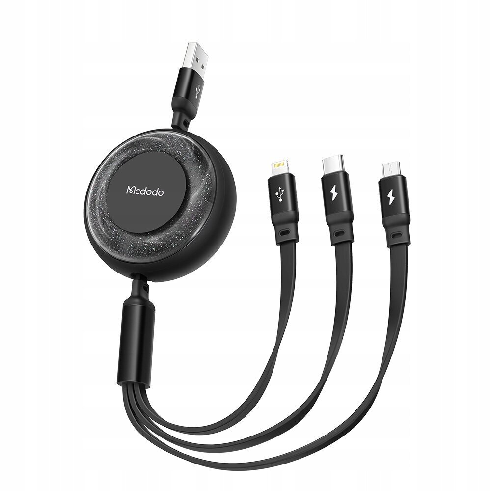 Mcdodo 3in1 USB uz USB-C / Lightning / Micro USB kabelis, Mcdodo CA-3570, 1,2 m (melns) cena un informācija | Savienotājkabeļi | 220.lv