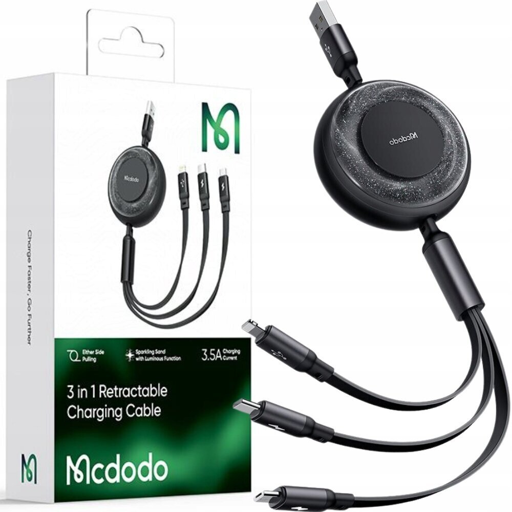 Mcdodo 3in1 USB uz USB-C / Lightning / Micro USB kabelis, Mcdodo CA-3570, 1,2 m (melns) cena un informācija | Savienotājkabeļi | 220.lv